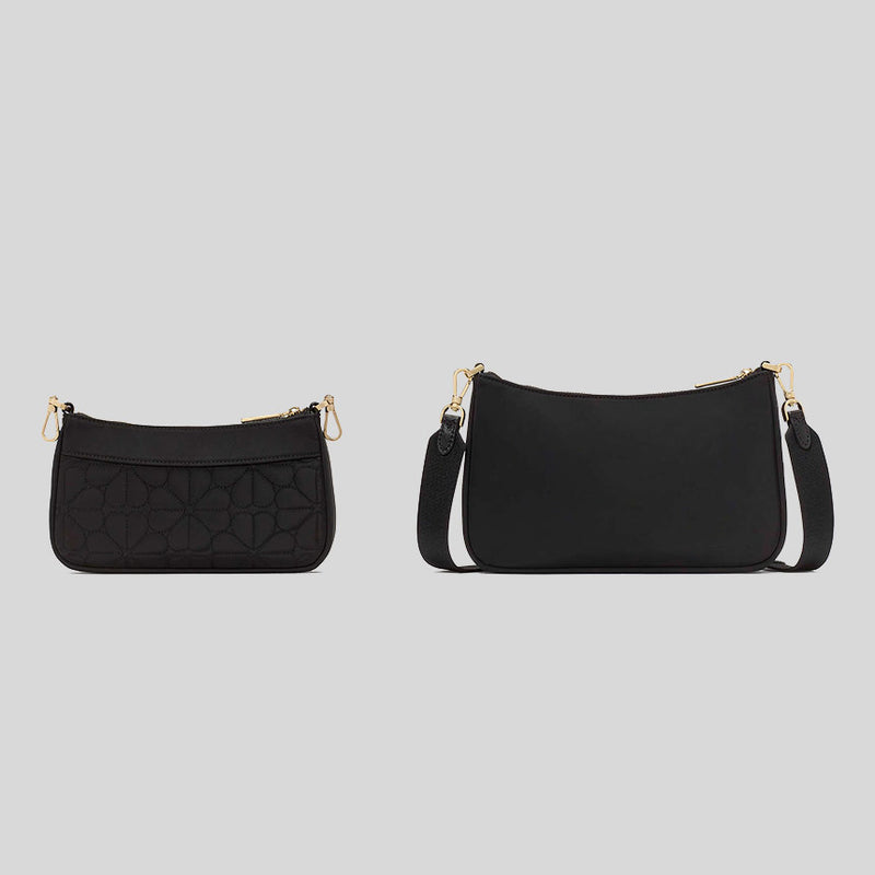 KATE SPADE Duet Spade Flower Quilted Nylon Crossbody Bag Black KK901