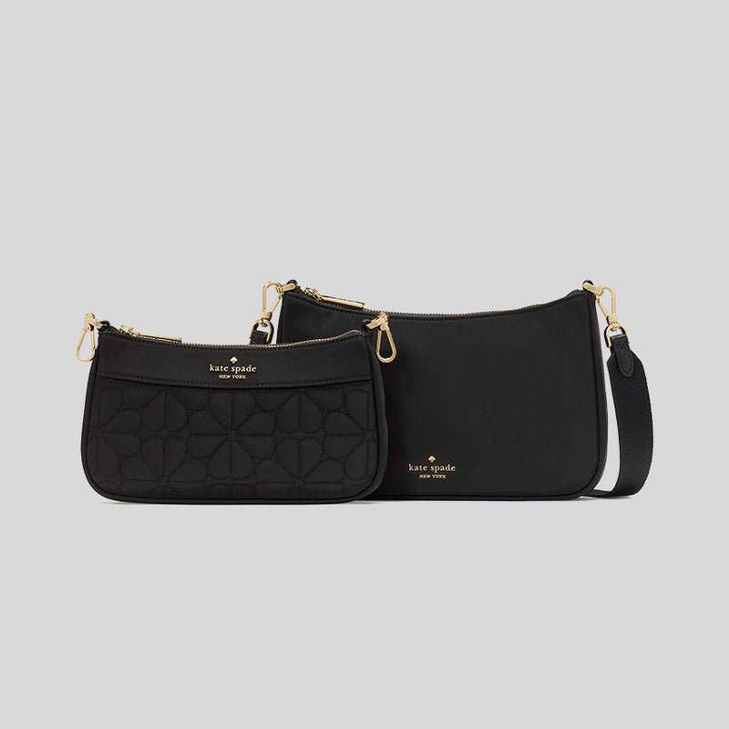 KATE SPADE Duet Spade Flower Quilted Nylon Crossbody Bag Black KK901