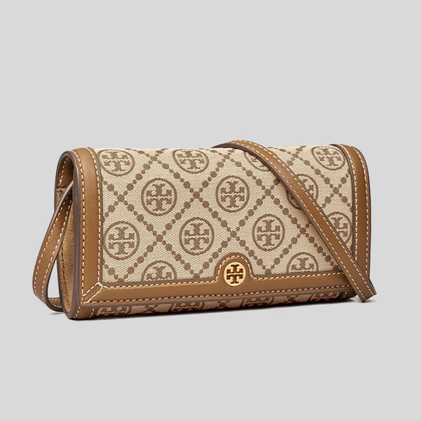 Tory Burch T Monogram Jacquard Wallet Crossbody Hazelnut 135846