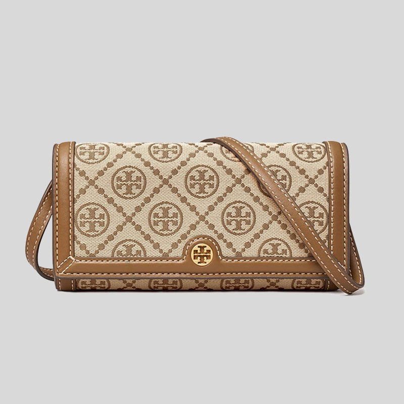 Tory Burch T Monogram Jacquard Wallet Crossbody Hazelnut 135846 lussocitta lusso citta