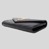 SAINT LAURENT YSL Cassandre Matelasse Large Flap Wallet In Grain De Poudre Embossed Leather Black 372264BOW01