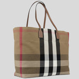 BURBERRY Check Canvas Medium London Tote Taupe Brown 80840471