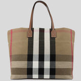 BURBERRY Check Canvas Medium London Tote Taupe Brown 80840471