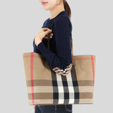 BURBERRY Check Canvas Medium London Tote Taupe Brown 80840471