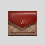 COACH Colorblock Coated Canvas Signature Wyn Small Wallet Tan Rust C2329