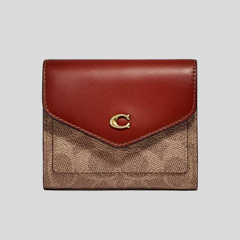 COACH Colorblock Coated Canvas Signature Wyn Small Wallet Tan Rust C2329