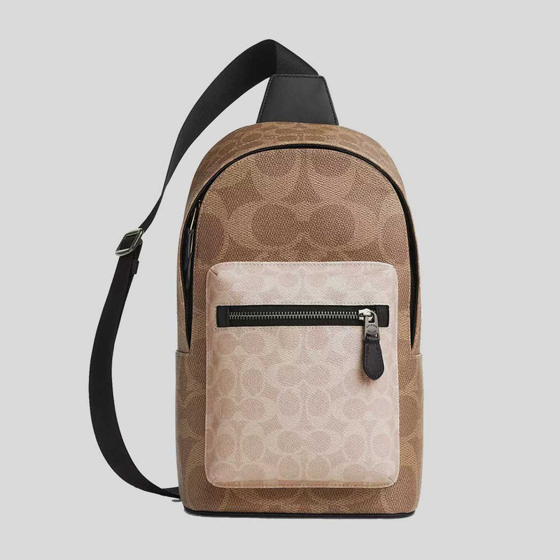 COACH West Pack In Blocked Signature Canvas Sand/Tan CAB60