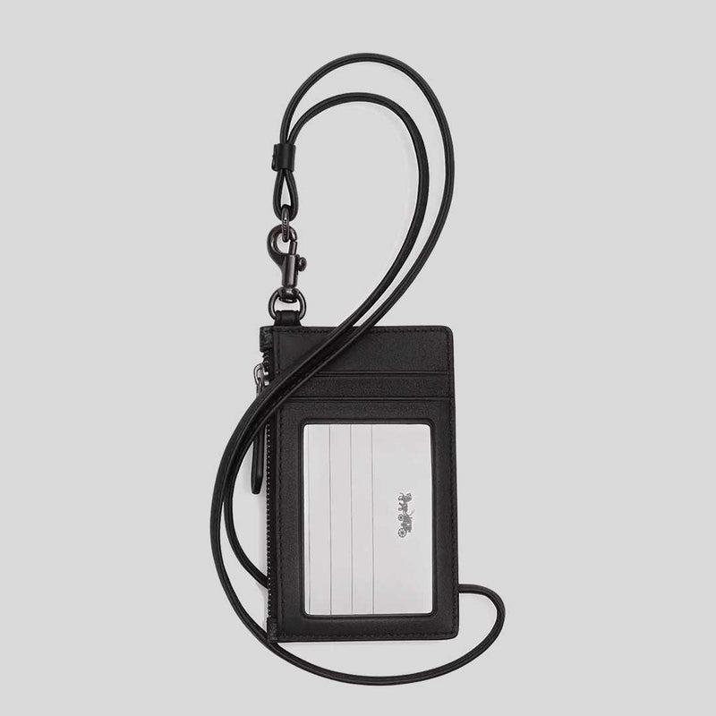 COACH Zip Lanyard Card Case In Signature Canvas Charcoal/Black CAJ46