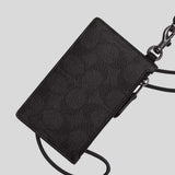 COACH Zip Lanyard Card Case In Signature Canvas Charcoal/Black CAJ46