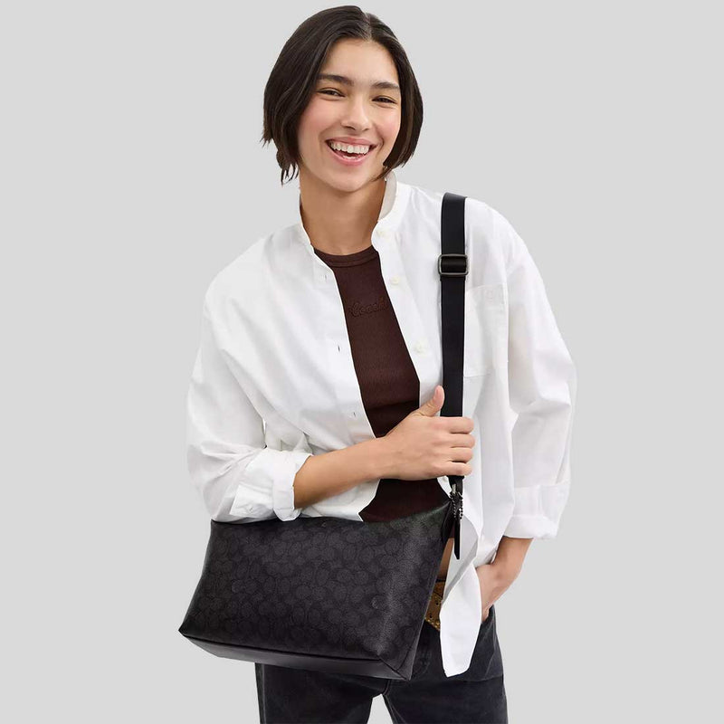 COACH Finn Crossbody Bag In Signature Canvas Charcoal/Black CAJ91
