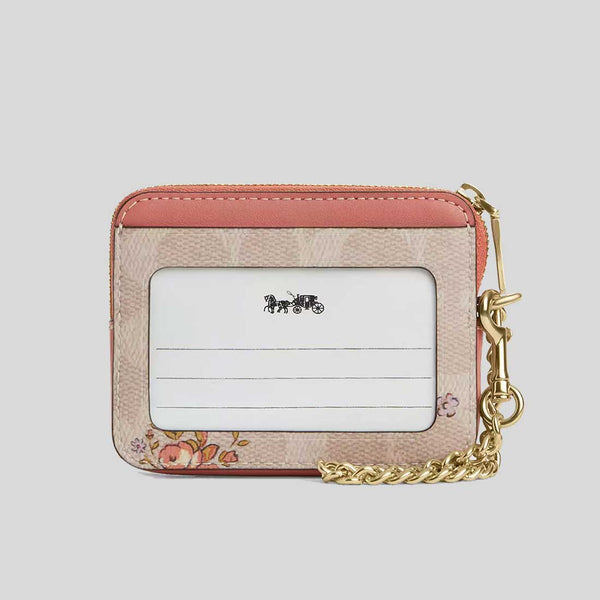 COACH Zip Card Case In Signature Canvas With Floral Print Sand Multi CAU45
