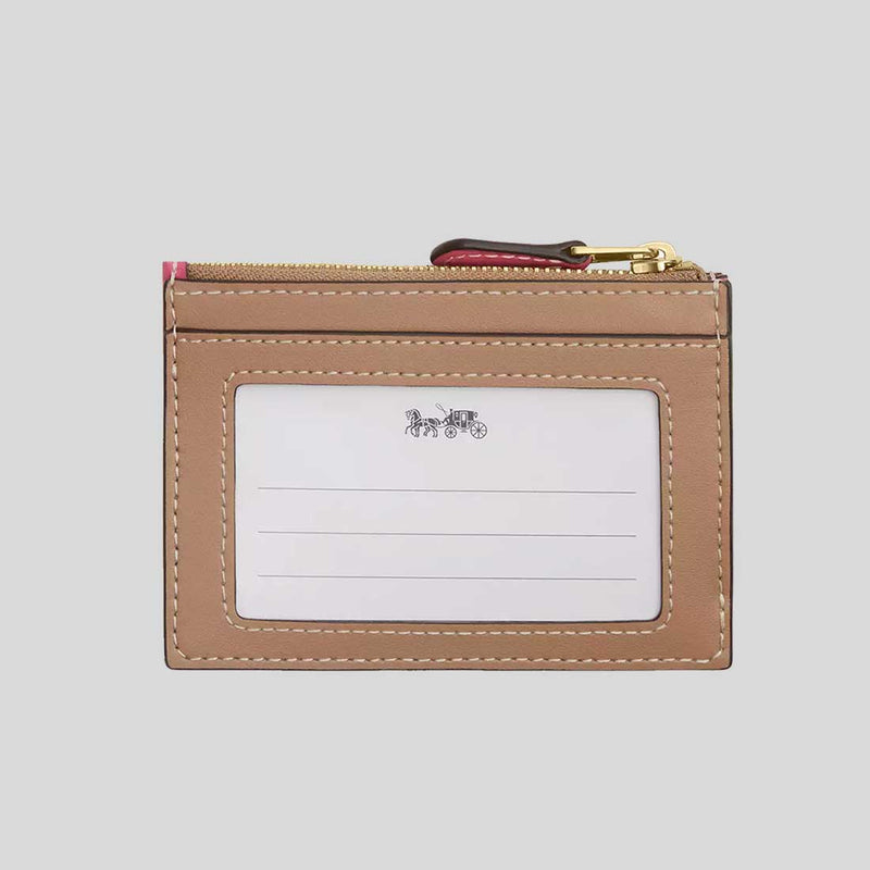 COACH Mini Skinny Id Case With Plaid Print Pink Multi CBL88