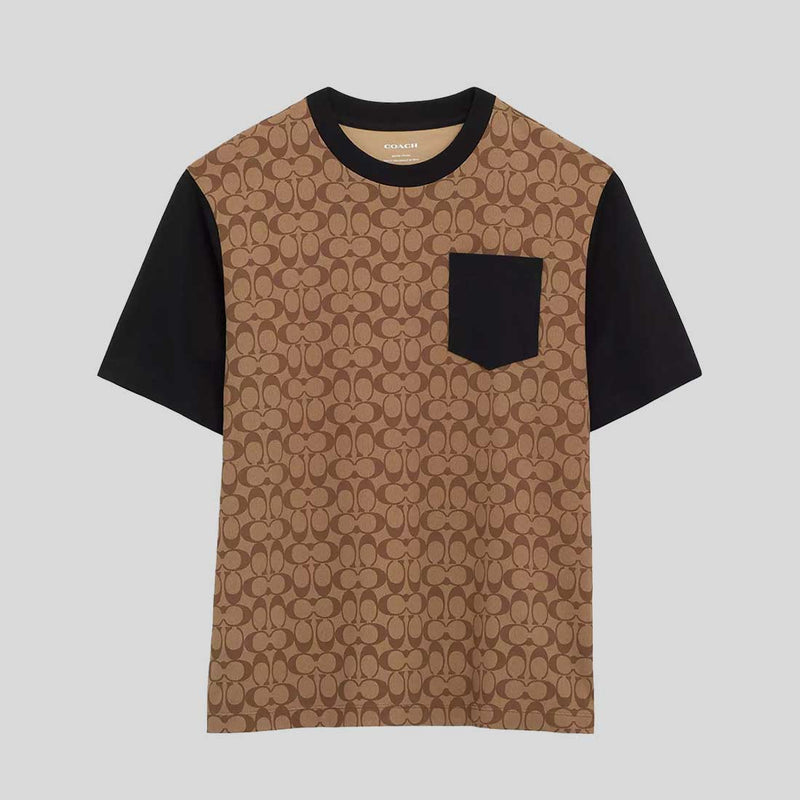 COACH Signature T Shirt In Organic Cotton Khaki Signature CO789