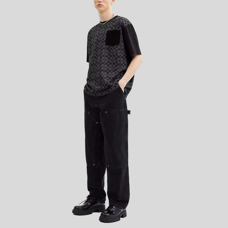 COACH Signature T Shirt In Organic Cotton Charcoal Signature CO789