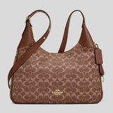 COACH Ella Shoulder Bag In Signature Chenille Light Khaki/Vintage Brown CCE49