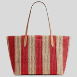 COACH City Tote Bag With Stripes And Charm Red/Tan CER30