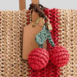 COACH City Tote Bag With Stripes And Charm Red/Tan CER30