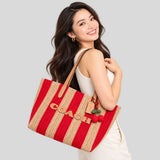 COACH City Tote Bag With Stripes And Charm Red/Tan CER30