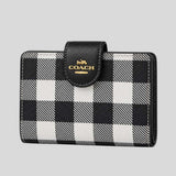 COACH Medium Corner Zip Wallet With Gingham Print Black Multi CFA18