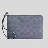 COACH Corner Zip Wristlet In Signature Canvas Chambray/Silver CAQ75