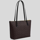 COACH Fiona Zip Tote Bag In Signature Canvas Walnut/Black CBT18