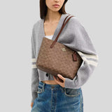 COACH Fiona Zip Tote Bag In Signature Canvas Tan/Brown CBT18