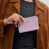 COACH Corner Zip Wristlet In Signature Leather With Heart Charm Light Violet CDF04