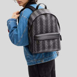 COACH Taylor Backpack In Signature Canvas With Stripes Black/Grey CDX88