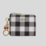 COACH Small Corner Zip Wallet With Gingham Print And Charms Black Multi CEU99