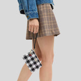 COACH Corner Zip Wristlet With Gingham Print And Charm Black Multi CEX59