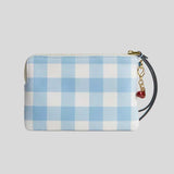 COACH Corner Zip Wristlet With Gingham Print And Charm Blue Multi CEX59