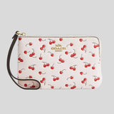 COACH Corner Zip Wristlet With Cherry Print Chalk Multi CEX82