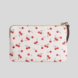 COACH Corner Zip Wristlet With Cherry Print Chalk Multi CEX82