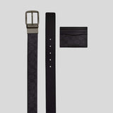 COACH Boxed Card Case And Belt Set In Signature Canvas Gunmetal/Charcoal/Black CW351