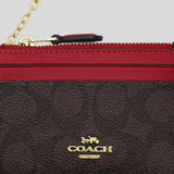 COACH Mini Skinny ID Case In Signature Canvas Walnut/True Red CW870