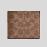 COACH Id Billfold Wallet In Signature Canvas Tan/Black CY394