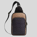 COACH Ethan Pack In Blocked Signature Canvas Tan/Charcoal/Black CZ394