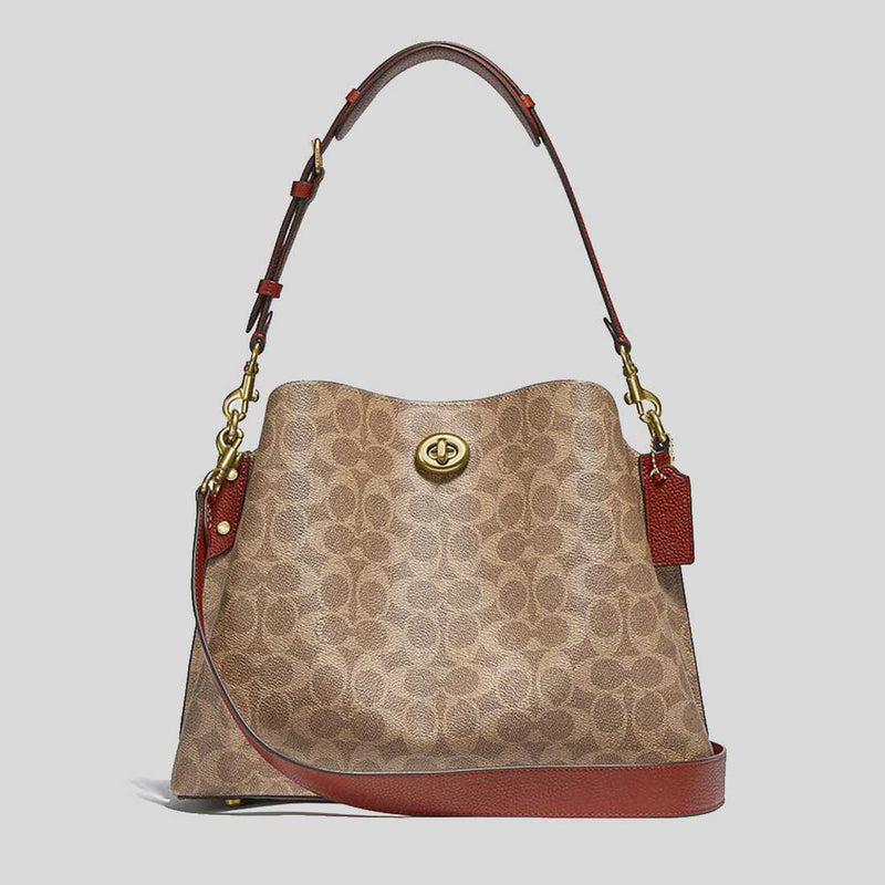 COACH Willow Shoulder Bag In Signature Canvas Tan Rust C2745 lussocitta lusso citta