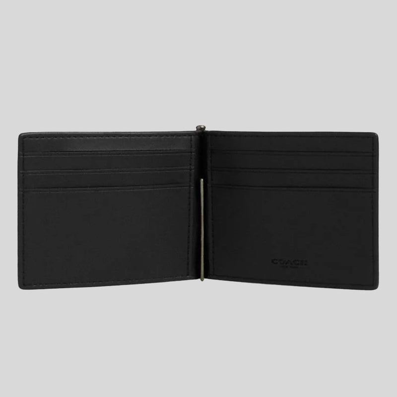 COACH Slim Money Clip Billfold Wallet In Signature Canvas Charcoal/Black CY059