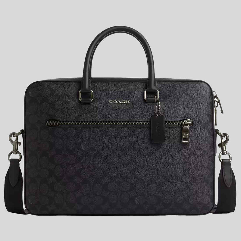 COACH Ethan Slim Brief In Signature Canvas Charcoal/Black CV917