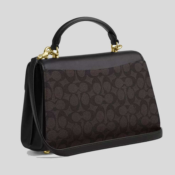 COACH Eliza Top Handle Bag In Signature Canvas Walnut/Black CW012