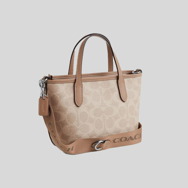 COACH City Mini Tote Bag In Signature Canvas Sand/Taupe CW032
