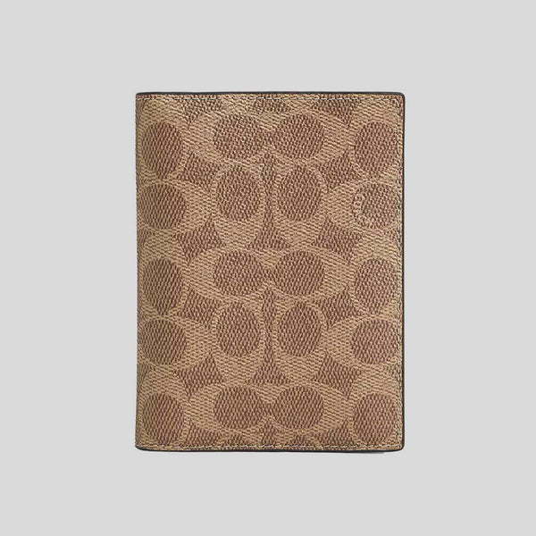 COACH Passport Card Case In Signature Canvas Tan/Black CW170