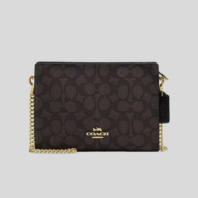 COACH Slim Crossbody Bag In Signature Canvas Walnut/Black CW204