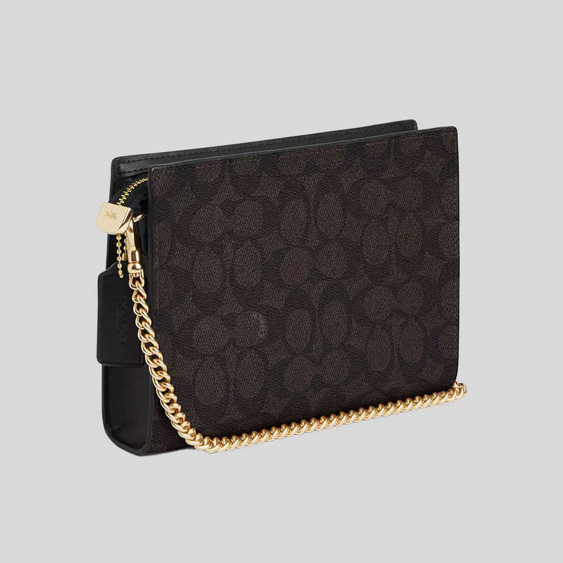 COACH Slim Crossbody Bag In Signature Canvas Walnut/Black CW204