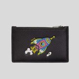 COACH Cosmic Coach Zip Card Case With Rocket Print Black Multi CW222