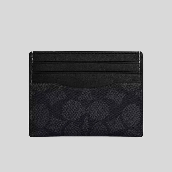 COACH Slim Id Card Case In Signature Canvas Charcoal/Black CW366