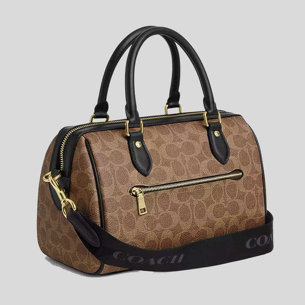 COACH Rowan Satchel Bag In Signature Canvas Tan/Black CW376