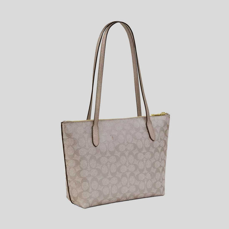 COACH Fiona Zip Tote Bag In Signature Canvas Champagne Multi CW396