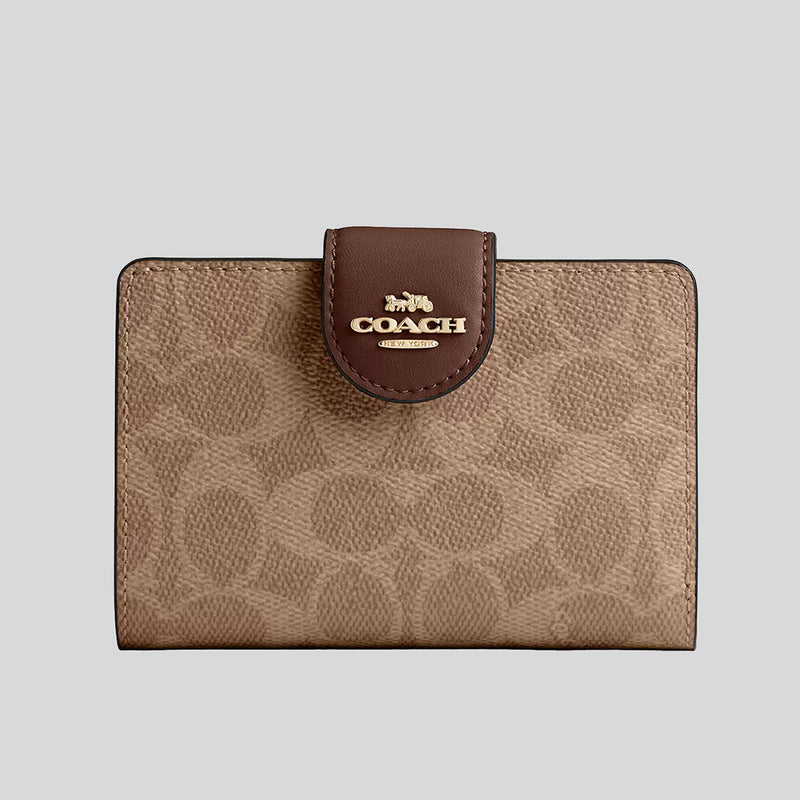 COACH Medium Corner Zip Wallet In Signature Canvas Tan/Brown CW786